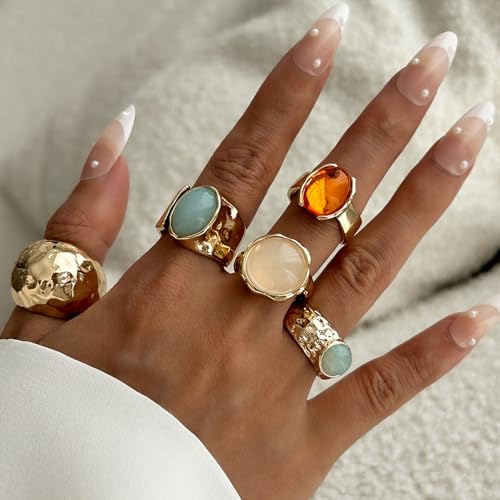 Chunky Rings for Women Stackable Vintage Adjustable Rings for Women Gold Statement Stone Ring Set Non Tarnish Vintage Jewelry - style: Gold 4