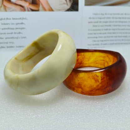 2PCS Chunky Acrylic Bracelet for Women Large Square Resin Cuff Vintage Open Bangle Bracelets Wide Geometric Jewelry - style: K-Red+Beige