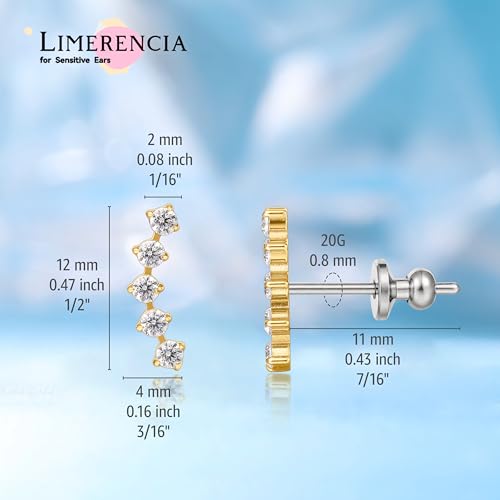 Limerencia G23 Pure Titanium Hypoallergenic Earrings | F136 Implant Grade Titanium Jewelry for Sensitive Ears - color: Five prong climber gold
