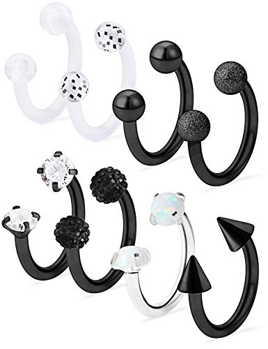16G Septum Rings Surgical Steel Lip Rings Horseshoe Nose Ring Snake Bite Jewelry Smiley Piercing Jewelry for Women Men Diameter 6mm 8mm 10mm 12mm - color: DIA.8mm,Black
