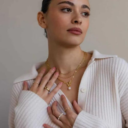 Gold Layered Necklaces for Women, 14K Gold Plated Paperclip Snake Chain Necklace Set, Dainty Coin Cross Tear Pendant Layering Choker Necklaces, Simple Trendy Stackable Jewelry Gifts - color: 3PCS / Pearl Necklace & 2 Chains
