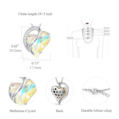 Crystal Heart Necklace for Women - Quietrose Faceted Crystal Heart Pendant with Sparkle Accents, Silver-Tone Curved Frame, 0.85" x 0.73", 18+2" Adjustable Chain, Elegant Gift for Her - color: Iridescent - Starlit Aurora