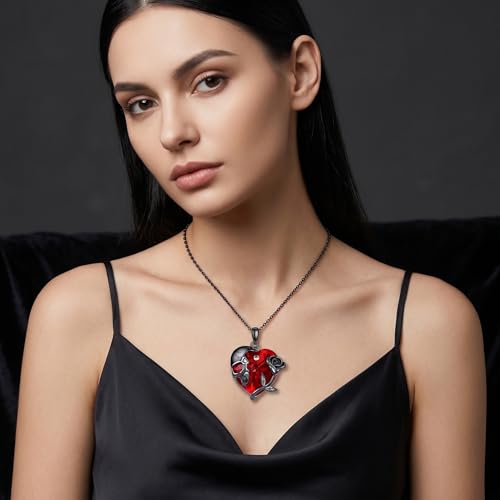 Gothic Necklace 18K Black Gold Plated Black Rose Rib Cage Heart Crystal Pendant Necklace Goth Skull Skeleton Jewelry Gifts for Women Halloween Gothic Party - color: Skull
