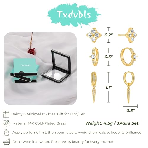 Earrings for Men 14K Gold Plated Hypoallergenic Mens Hoop Earrings | Cubic Zirconia Round/Square Stud with Huggie Hoop Earring Set,Mens Cartilage Studs for Sensitive Ear,Jewelry Gift for Him - color: Gold 3Pairs Earrings Set