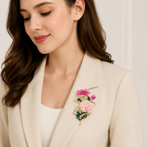 Gradient Purple Rose Flower Brooch Enamel Crystal Floral Lapel Pin Gold Tone Elegant Brooch for Women Suit Coat Scarf Accessory - color: Violet