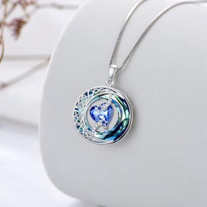 TOUPOP Birthstone Necklace Women Sterling Silver Moon Star Birthday Jewelry | Celtic Moon Pendant with Blue Crystal Anniversary Christmas Jewelry Gifts for Wife Mom Her - color: A-09-Sapphire