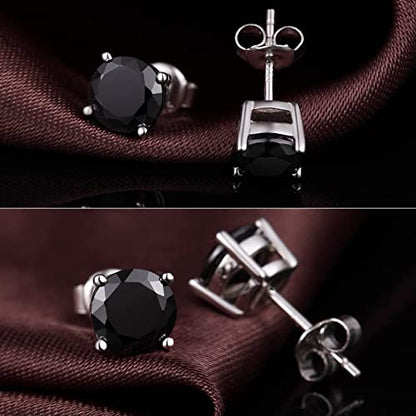 Jiamiaoi 18K White Gold Plated Stud Earrings 925 Sterling Silver Round and Square Cut Princess Cut 5A+ Cubic Zirconia Stud Earrings 4mm to 8mm Fashion Jewelry for Men Women - color: D-Round Cut Black, size: 5mm