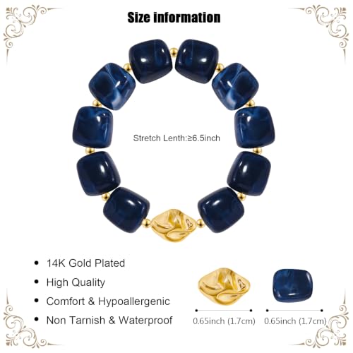 VIBILIA Chunky Beaded Bracelet for Women Multicolor Big Resin Acrylic Bead Elastic Stretch Bracelet, Trendy Statement Bracelets Boho Summer Beach Vacation Charm Jewelry - color: Square-Blue