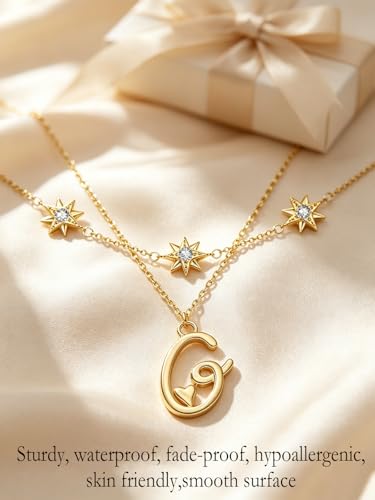 14K Gold A-Z Initial Lette Necklace Star Choker Women Necklace | Personalized Initial Jewelry, Meaningful Name Letter Gift for Women Wife Mom Friend, Perfect Present For Birthday/Anniversary - style: 14K Gold-G