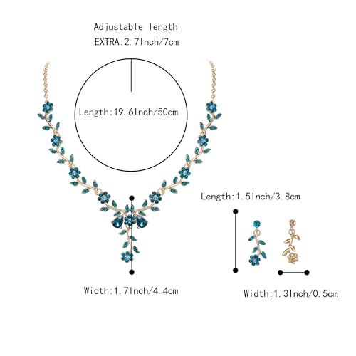 Women's Wedding Jewelry Set for Bride,Prom Bridal Accessories | Bling Crystal,Flower Leaf Cluster,Dangle Earrings Pendant Necklace Set,for Bridesmaid,Party Jewellery - color: 08-Blue Topaz Gold-Plated-Base
