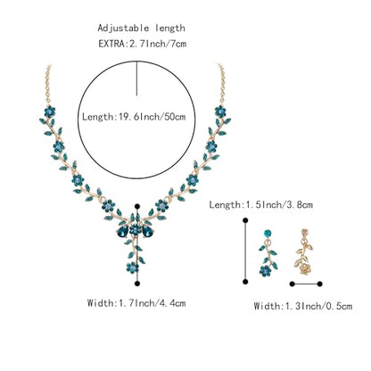 Women's Wedding Jewelry Set for Bride,Prom Bridal Accessories | Bling Crystal,Flower Leaf Cluster,Dangle Earrings Pendant Necklace Set,for Bridesmaid,Party Jewellery - color: 08-Blue Topaz Gold-Plated-Base