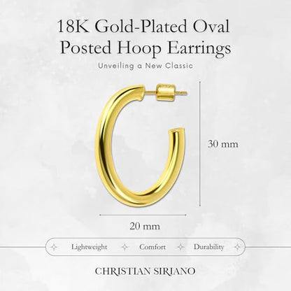18K Gold Plated Sterling Silver Earrings for Women – Pure & Polished, Twist, Square, Hinged Tube, Abstract & Heart Shape Hoops – Lightweight, Hypoallergenic, Non-Tarnish Jewelry (Sizes: 3x35mm-46x30mm) - color: Gold, size: Polish Hoop (4x35x40mm)