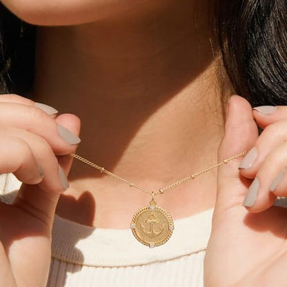 MTMY Gold Starfish Necklace 14K Gold Plated Shell Conch Ocean Pendant Necklace for Women Beach Summer Jewelry - style: anchor