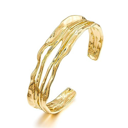 Gold Cuff Bracelet for Women Chunky Multi-layer Cross Wire Open Bracelet Hollow Wide Cuff Bracelets Adjustable Gold Open Cuff Bangle Bracelet - color: Smooth Gold Cuff Bracelet
