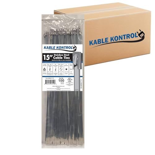 Kable Kontrol Stainless Steel Metal Zip Ties 15 Inch 2500 Pcs, 200 Lbs Test | Heavy Duty Steel Bulk Cable Ties, Self-locking, Multi-Purpose, Outdoor and Indoor Use, High Temperature, Corrosion Resistant - size: 15" - 200 Lbs - 2500 Pcs