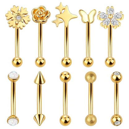 Xpircn Rook Daith Eyebrow Piercing Jewelry 16G Stainless Surgical Steel Curved Barbell Eyebrow Rings Vertical Labret Lip Piercing Jewelry Rook Daith Earrings for Women Men - color: Gold