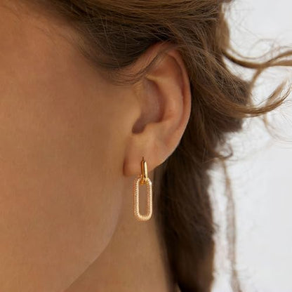 Gold Hoop Earrings for Women Trendy, 14K Gold Plated Huggie Earrings - color: Paperclip