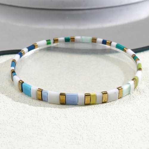 Candy Colorful Tila Flat Beads Bracelets for Women Trendy Unique Friendship Handmade Stackable Christmas Jewelry Gifts - color: lake blue