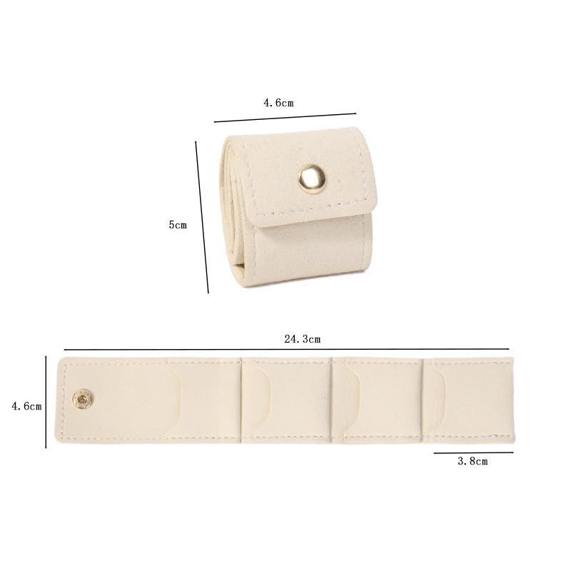Mini Travel Jewelry Pouch Velvet Roll Up Ring Organizer Small Portable Earring Storage Bag with Snap Button for Women