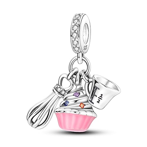 Hapour 925 Sterling Silver Charms for Bracelet Necklace Dangle Pendant Bead | Whale Shark Charm, Glow in the Dark, Matryoshka Russian Doll Baking European Jewelry Charm, 14k Gold Plated - style: Cake Baking