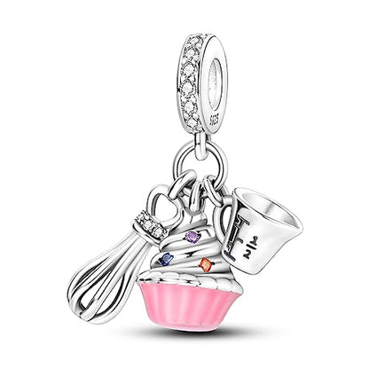 Hapour 925 Sterling Silver Charms for Bracelet Necklace Dangle Pendant Bead | Whale Shark Charm, Glow in the Dark, Matryoshka Russian Doll Baking European Jewelry Charm, 14k Gold Plated - style: Cake Baking