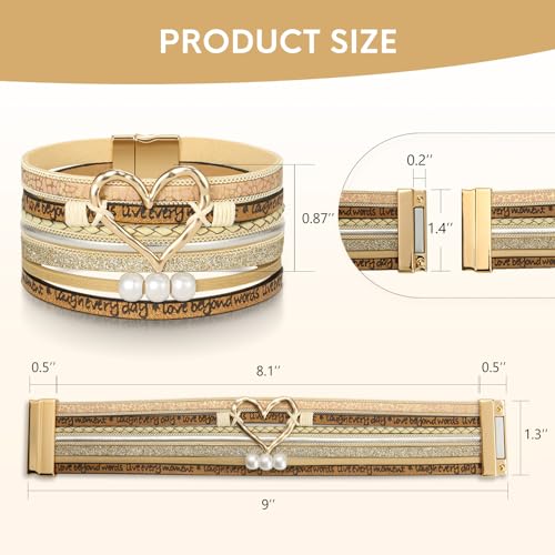 Desimtion Inspirational Tree of Life Boho Leather Wrap Bangle Bracelets for Women, Teen Girl Gifts Trendy Stuff, Fashion Accessories Jewelry Gifts for Women Girls - color: Beige-heart