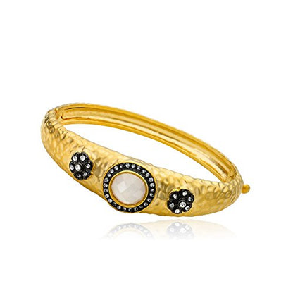 Cosmopolitan Gold Tone/Blk Rhodium Crystal W/Flower Accent Hinged Bangle Bracelet Goldtone Size: Medium