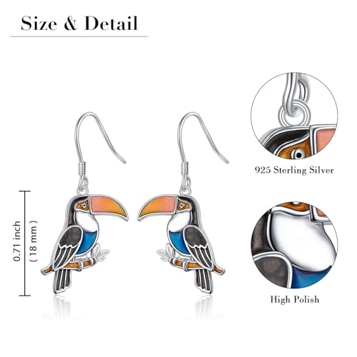 S925 Sterling Silver Cute Bird Earrings for Women Jewelry - color: Toucan
