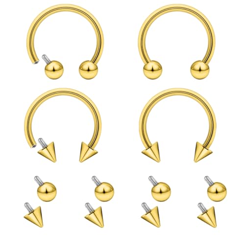 Lcolyoli 16g Septum Rings Internally Threaded Surgical Steel Septum Jewelry Lip Rings Hoop Labret Jewelry Snake Bite Piercing Jewelry Horseshoe Earrings Daith Piercing Jewelry for Women Men - color: 16g,Inner diameter:10mm,goldtone