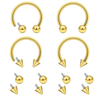 Lcolyoli 16g Septum Rings Internally Threaded Surgical Steel Septum Jewelry Lip Rings Hoop Labret Jewelry Snake Bite Piercing Jewelry Horseshoe Earrings Daith Piercing Jewelry for Women Men - color: 16g,Inner diameter:10mm,goldtone