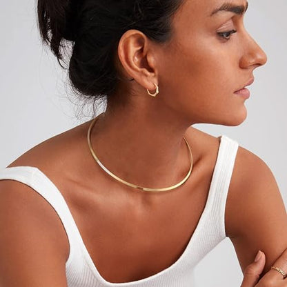Sanfenly Choker Collar for Women 14K Gold Plated Silver Stainless Steel Metal Collar Choker Necklace Statement Open Cuff Bangle Necklace for Women - style: Classic Gold