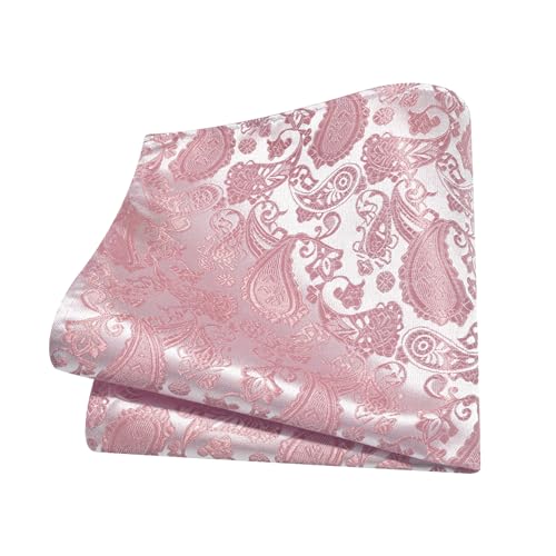 GUSLESON 3.15"（8cm） Mens Paisley Tie and Lapel Pin Necktie Hankerchief Cufflinks Set for Men - color: Dusty Rose