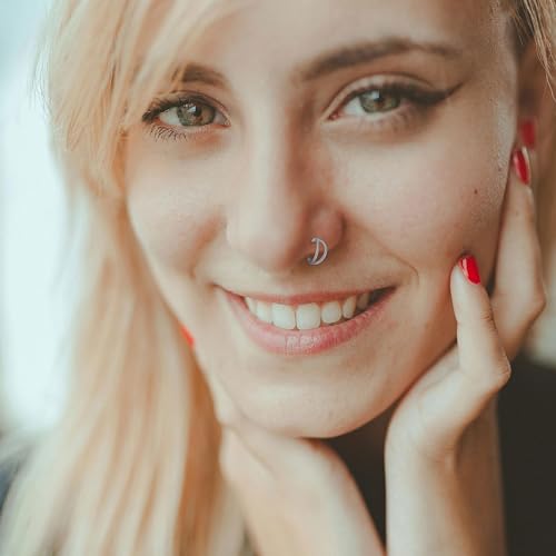 Titanium Septum Rings, Nose Rings Hoops for Women, Segment Nose Rings 16G 8mm/10mm Hypoallergenic Cartilage Conch Helix Rook Hoop Earrings - color: Double Stacked-Silver, size: 16 Gauge 8mm