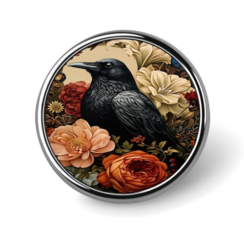 Gothic Raven Flowers Badge Pin Round Badge Metal Button Badges Brooch Lapel Pin for Men Women 1 Inch - color: style-8