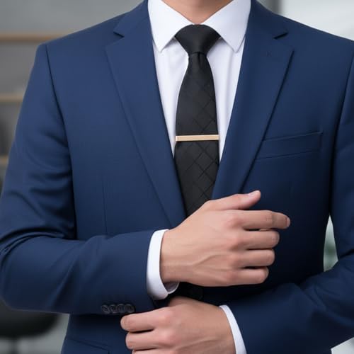 JJUNW 6 Pcs Tie Clips for Men, Stainless Steel Tie Clips Classic Ties Bar Clip Silver Patterned for Father Husband Business Wedding Anniversary Everyday Wear (Gold + Silver + Black)