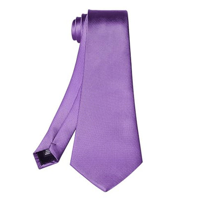 5PCS Mens Silk Tie, Pocket Square, Cufflinks, Drilled Tie Ring and Lapel Pin Set for Wedding Groom Party - color: Solid Purple Tie Set -74+11