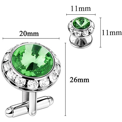 AMITER Crystal Cufflinks and Tuxedo Studs for Men, Cuff Links Suits for Shirt Formal Dress Business Wedding Anniversary - color: Green