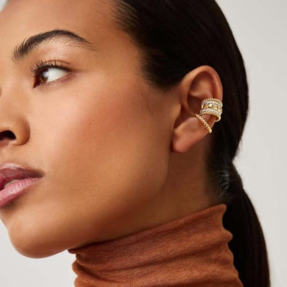 MEVECCO Ear Cuffs Non Piercing 18K Gold Plated Ear Cuff Earring Sets Clip on Cartilage Cubic Zirconia Pearl Minimalist Hypoallergenic Fake Hoop Earrings Stack Women Gifts - style: 2pcs-Wide