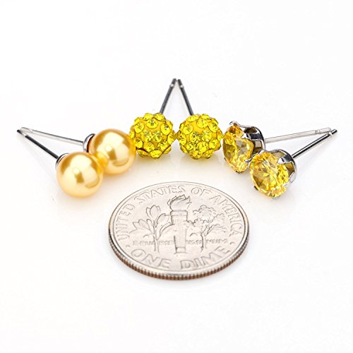 JewelrieShop Birthstone Studs Earring Set Cubic Zirconia Rhinestones Crystal Ball Faux Pearl Stainless Steel Stud Earrings for Women Jewelry Gift (6mm Round,3 Pairs) - color: 11) Nov. - Yellow