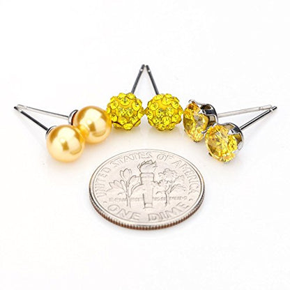 JewelrieShop Birthstone Studs Earring Set Cubic Zirconia Rhinestones Crystal Ball Faux Pearl Stainless Steel Stud Earrings for Women Jewelry Gift (6mm Round,3 Pairs) - color: 11) Nov. - Yellow