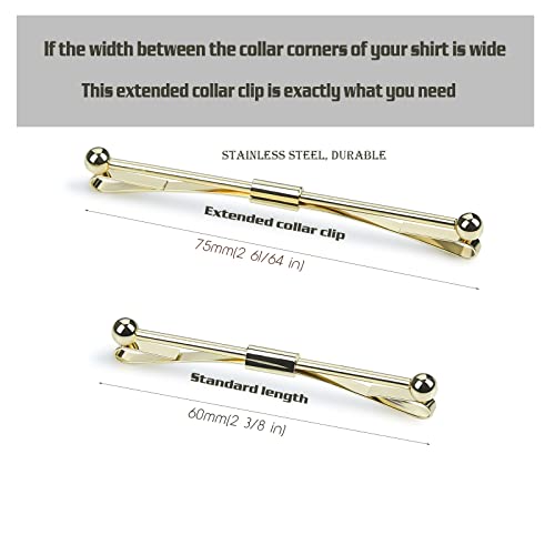 3PCS Men's Classic Tie Clips - Shirt Collar Clip Bar for Necktie - Gold, Silver, Black Tone - Tie Pins, Collar Holder - style: 75mm Length