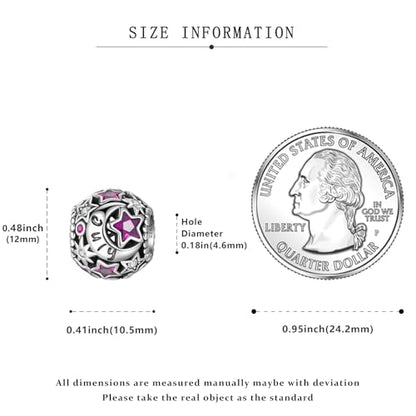 925 Sterling Silver Birthstone Star & Moon Bead Charms with Cubic Zirconia | 12 Months Birthstones, Compatible with Pandora & European Bead Charms Bracelets,Celestial Birthday Jewelry Gift for Women - color: July Magenta Birthstone Charm