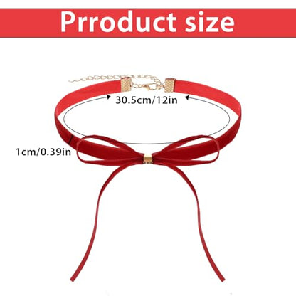 Trinkrittey Gothic Bow Knot Velvet Choker Red Velvet Choker Vintage Necklace Ribbon Collar Necklace for Women Party Jewelry Accessories