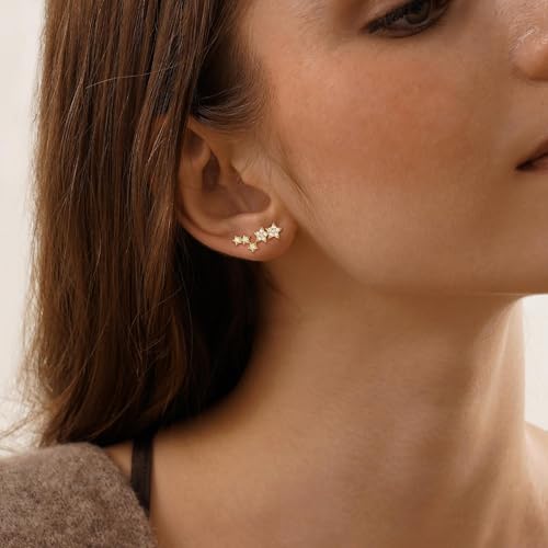 Star 14K Gold Plated Ear Cuff Earrings for Women Non Piercing, Dainty Silver Plated Clip on Cartilage Ear Cuff Non Pierced Trendy CZ Northstar Starburst Sparkling Climber Clawer Earring Jewelry - style: Cluster-2