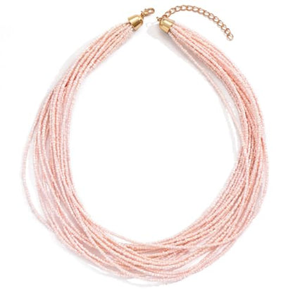 Colorful Multi-layered Seed Beaded Necklace Choker For Women Bohemian Handmade Crystal Stone Gemstone Hawaiian Necklace Holiday Birthday Summer Beach Jewelry Gift - color: White Pink