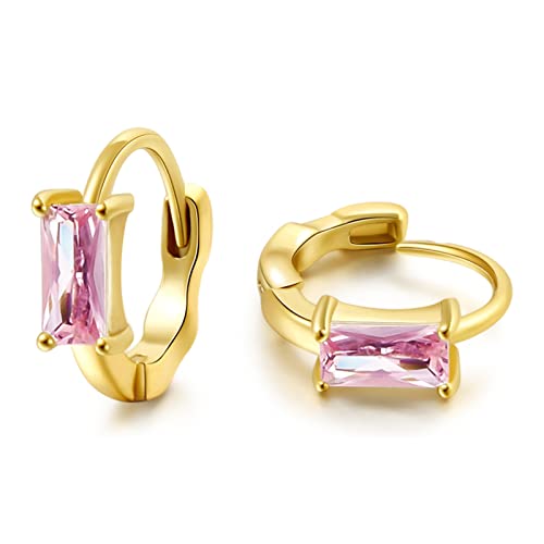 DAILY VIBES Dainty Butterfly Cross CZ Small Huggie Hoop Earrings for Women | Hypoallergenic, 14K Gold Plated Hoops, Tiny Cubic Zirconia, Cartilage Hoop Earrings for Women Trendy - color: Light Pink