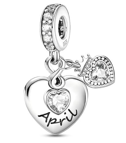 BLUELUNE Birthstone Charms, 925 Sterling Silver Dangle Charm with 5A Cubic Zirconia for Bracelets or Necklaces, Birthday, Mother's Day Present for Women - color: April