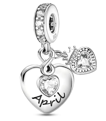 BLUELUNE Birthstone Charms, 925 Sterling Silver Dangle Charm with 5A Cubic Zirconia for Bracelets or Necklaces, Birthday, Mother's Day Present for Women - color: April