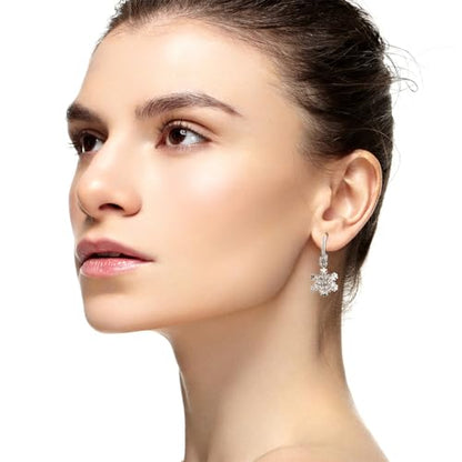 Sonateomber Gold Silver Small Hoop Dangle Earrings for Women, Trendy Dainty Rhinestone CZ Dangling Prom Wedding Leaf Flower Snowflake Butterfly Starfish Fashion Jewelry Gift - color: Silver Snowflake White