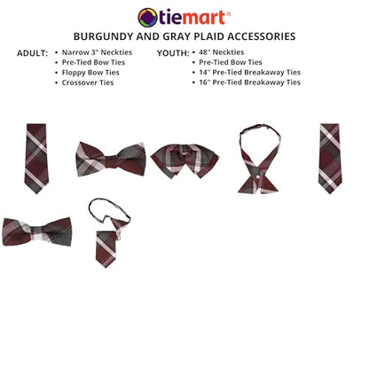 tiemart Crossover Tie - color: Burgundy and Gray Plaid